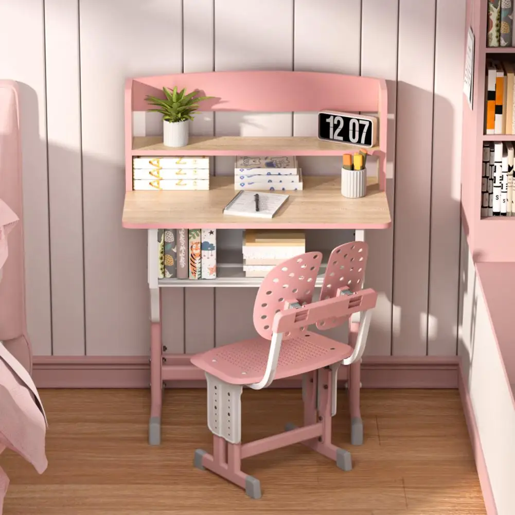 2-Piece Kids Desk Chair Set – Adjustable Height Learning Table with Drawer, Book Stand, Cup Holder & Hooks for Children