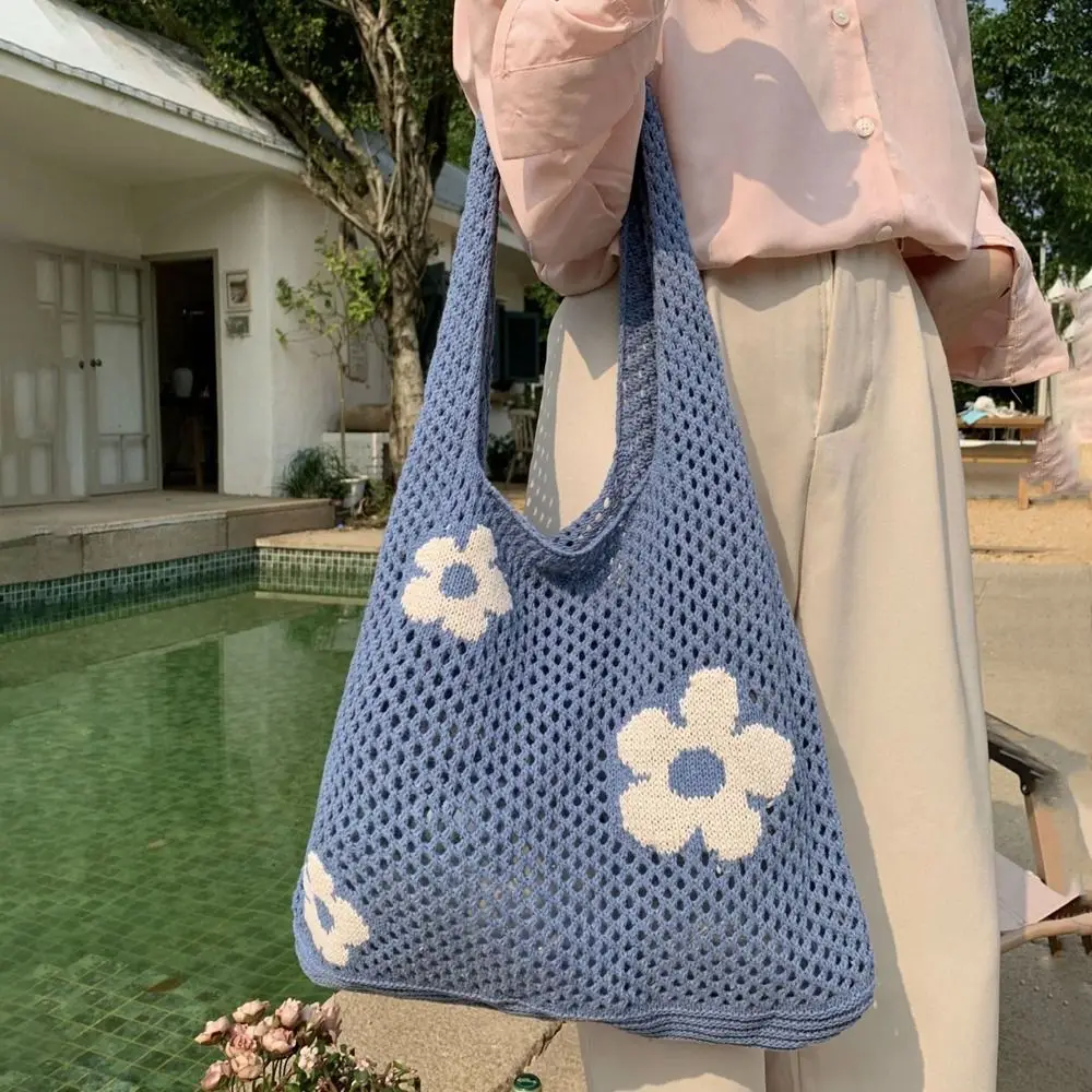 Storage Bag Shopping Bag Crochet Mesh Large Capacity Beach Bag Bohemian Woven Knitted Bag Tote Bag Women Handbag Shoulder Bag