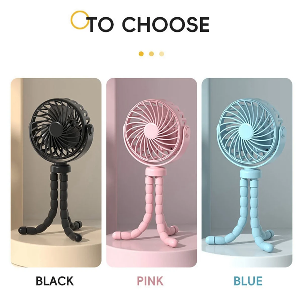 Octopus Fan, Desktop Camping Fan, USB Rechargeable Tripod Fan, with Light Fan Black