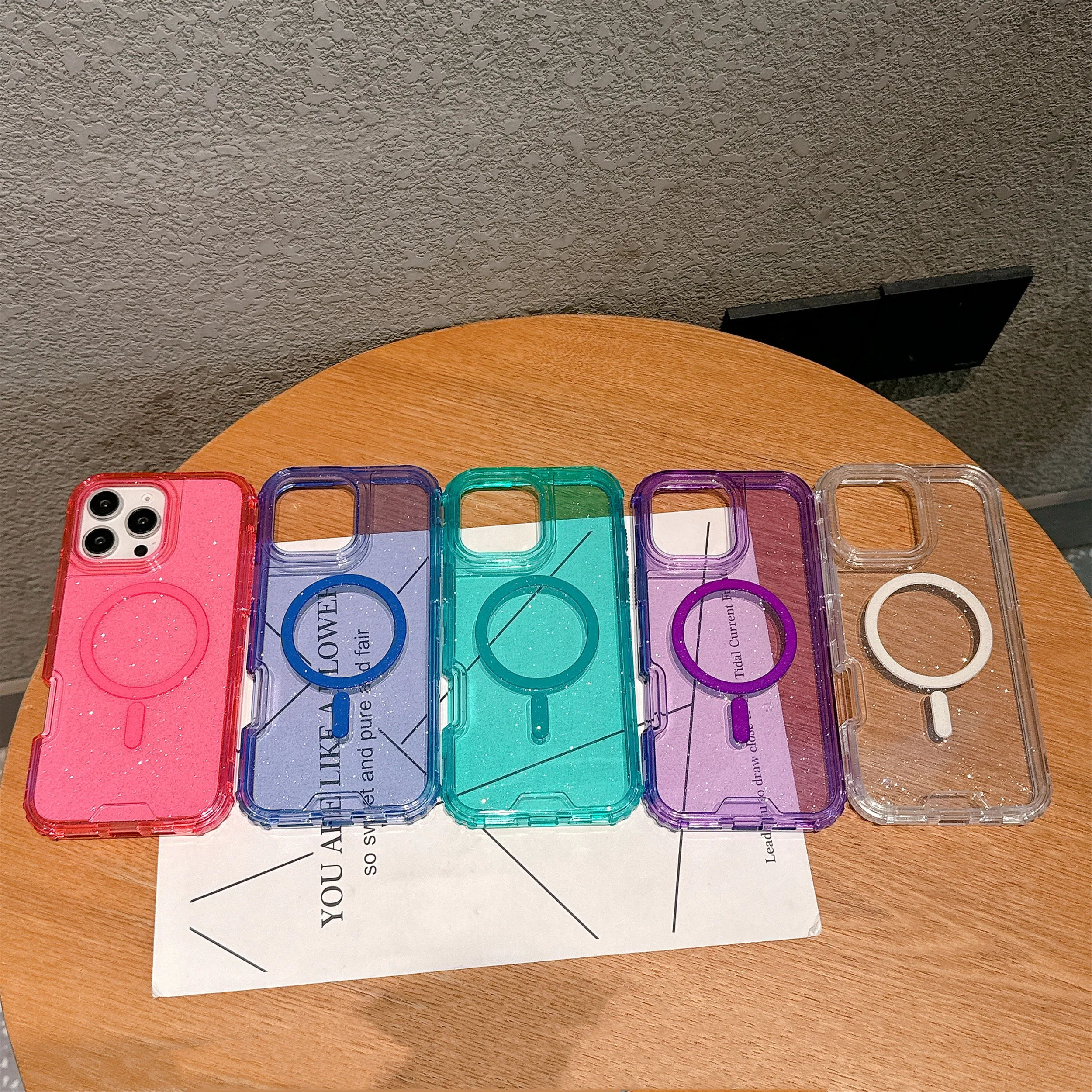 Funda magnética resistente y dura 3 en 1 con purpurina a prueba de golpes para iPhone 15, 14, 13, 12, 11, 16 Pro Max Plus, funda de carga inalámbrica Magsafe