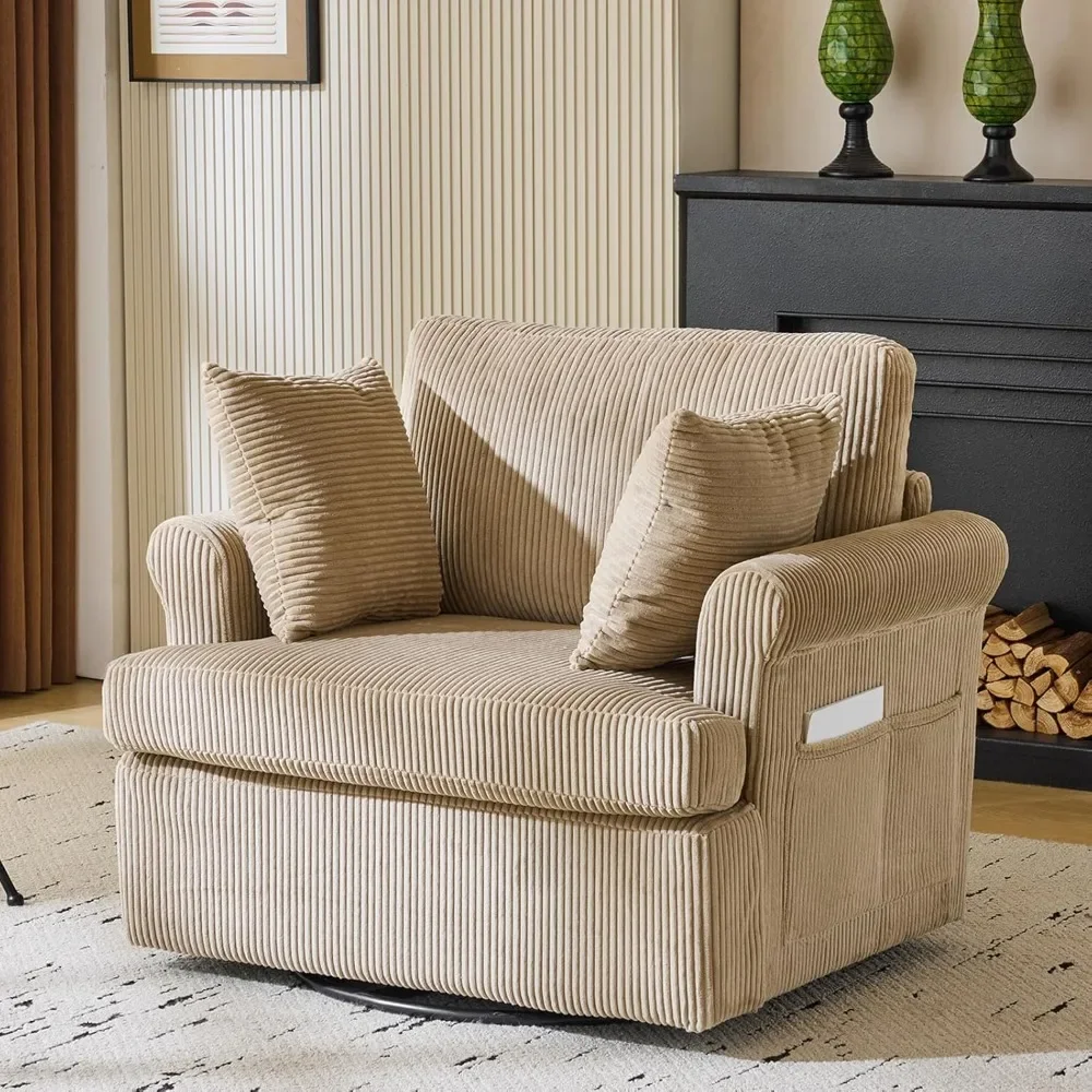 

Oversized Swivel Accent Chair,39" Wider Seat Armchair,Modern Upholstered Corduroy Barrel Chairs W/2 Pillows and 2 Side Pockets