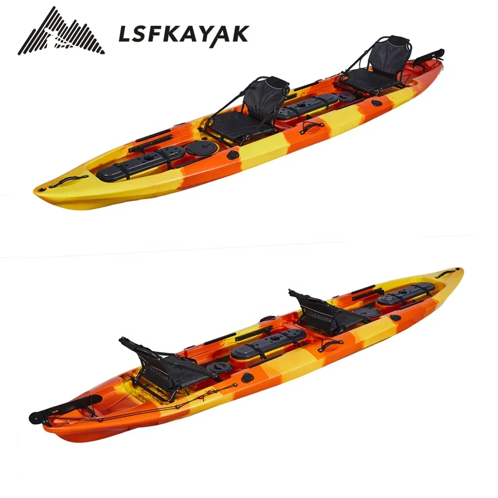 14.6ft nuovo Design di alta qualità 3 persone doppia barca a remi in plastica Paddle canoa Kayak Kayak Pick Up al porto