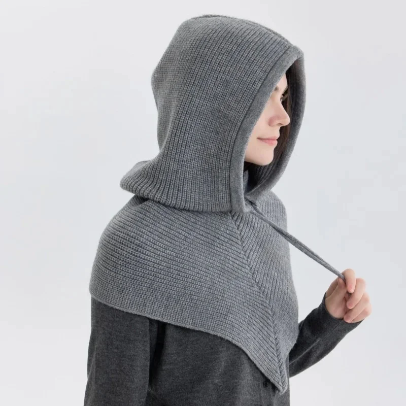 Inverno balaclava chapéu cachecol para mulheres de malha com capuz bonés ao ar livre quente de uma peça pescoço gorros chapéus para meninas