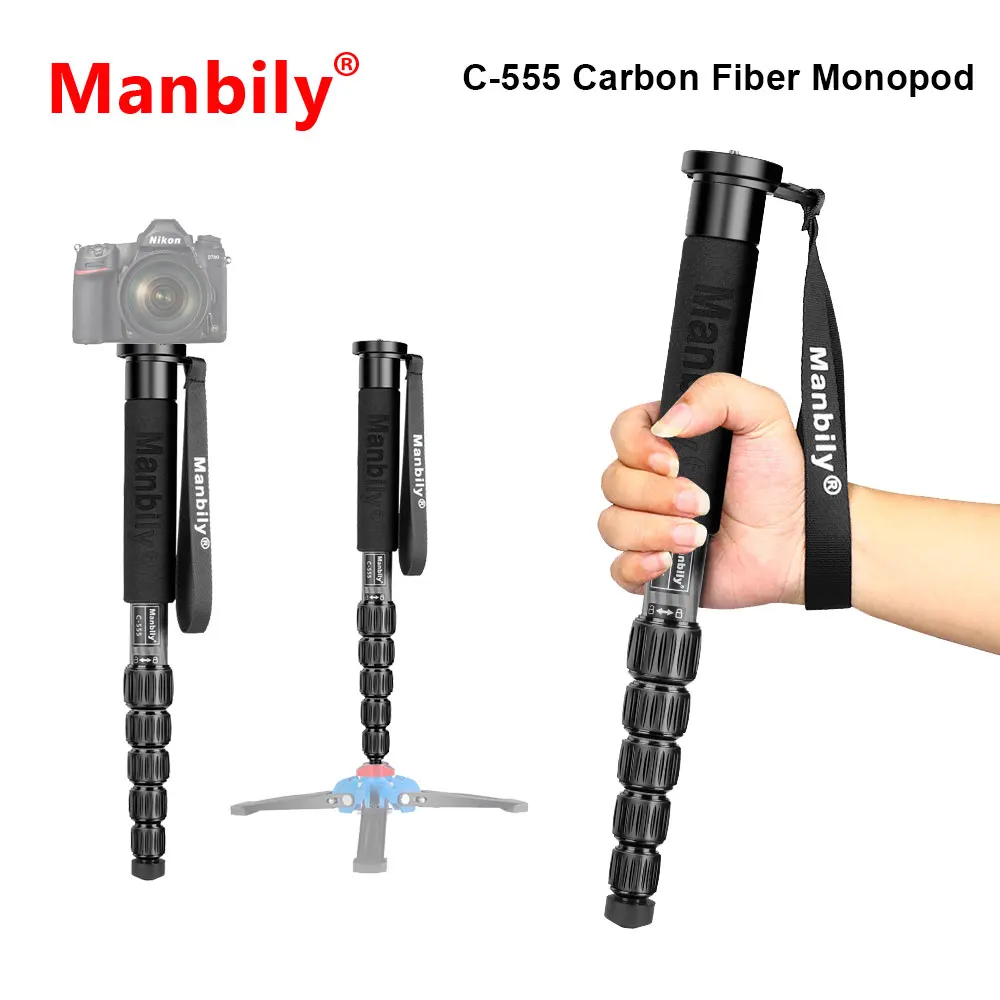 Manbily C-555 Carbon Fiber Monopod For Phone DSLR Camera Vlog Video Camcorder Portable  Photography Bracket Professional