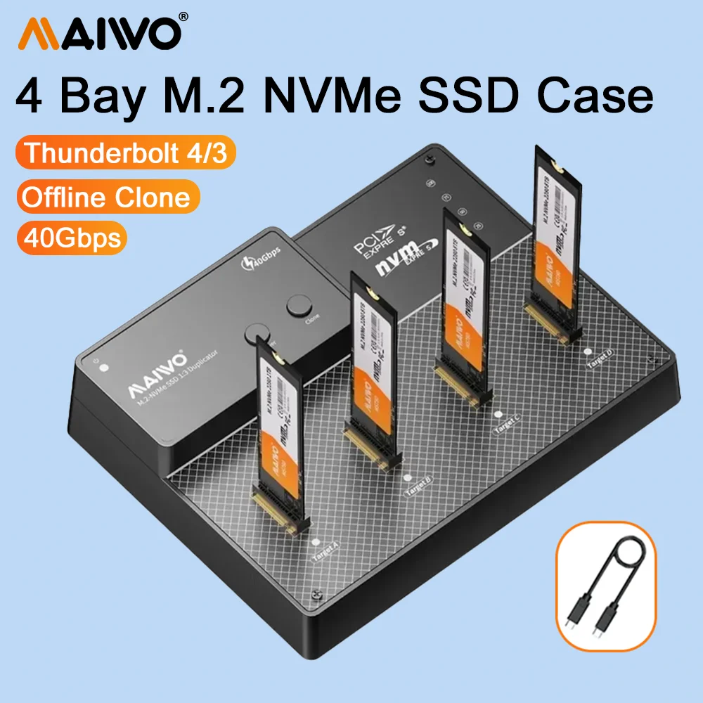 

MAIWO 4 Bay NVME SSD Case Adapter 40GbpsThunderbolt 4/3 M.2 to USB4.0 SSD Docking Station 32TB Capacity Support Offline Clone