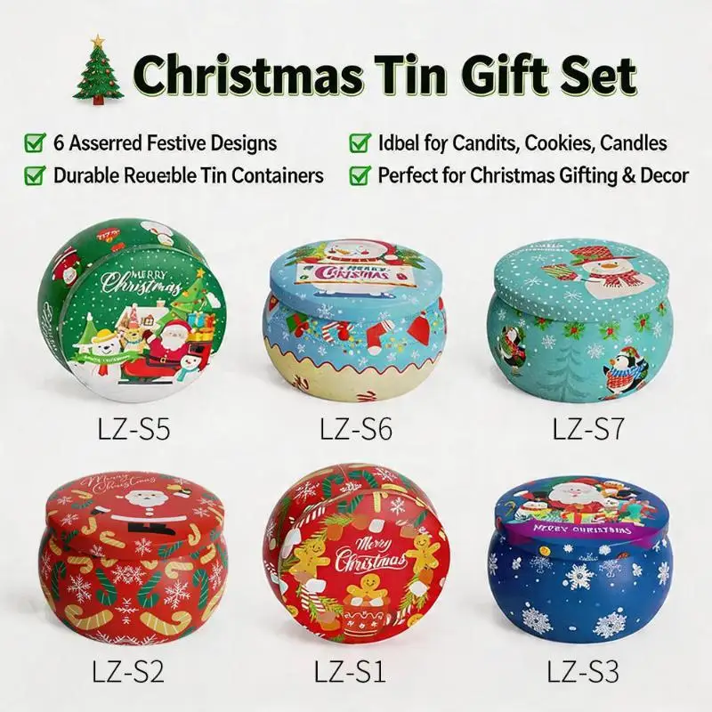 [Christmas Empty Candle Tin Jars Rust-Resistant Metal Storage Containers for DIY Candle Making Seed Storage]