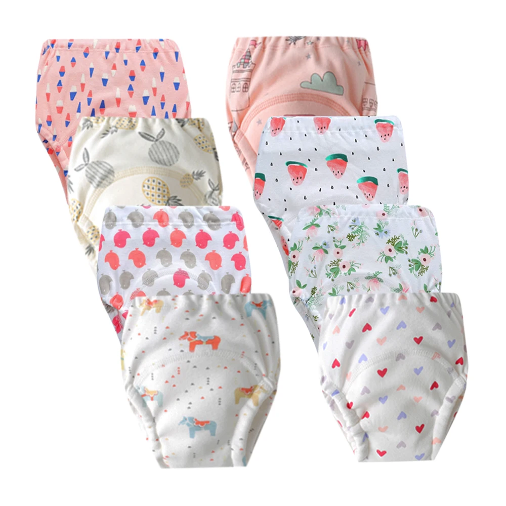 

8pcs/lot New Cotton Potty Training Underwear for Baby Kids Reusable Soft Cloth Diaper Panties Washable Learning Pants Breathable