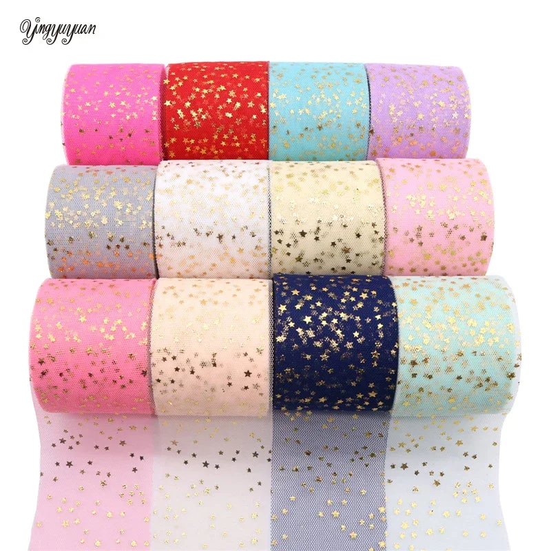 6cm 25Yards Star Tulle Confetti Glitter Tulle Baking Cake Topper Tutu Pom Bow Soft Squine Tulle DIY Wedding Birthday Decoration