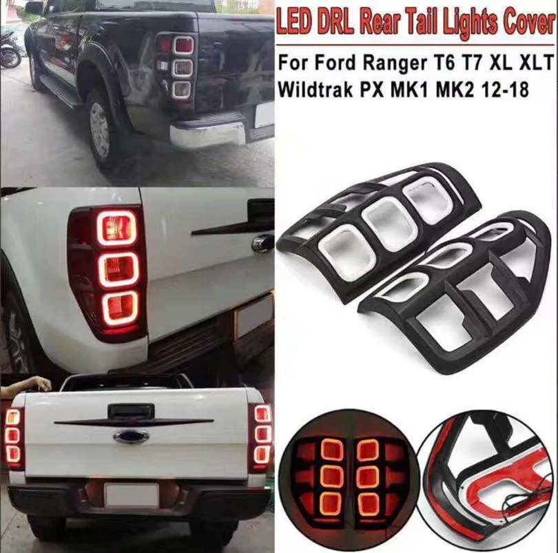 

LED Black Car Tail Light Guard Covers for Ranger T6 T7 T8 2012-2021 PX Wildtrak XLT