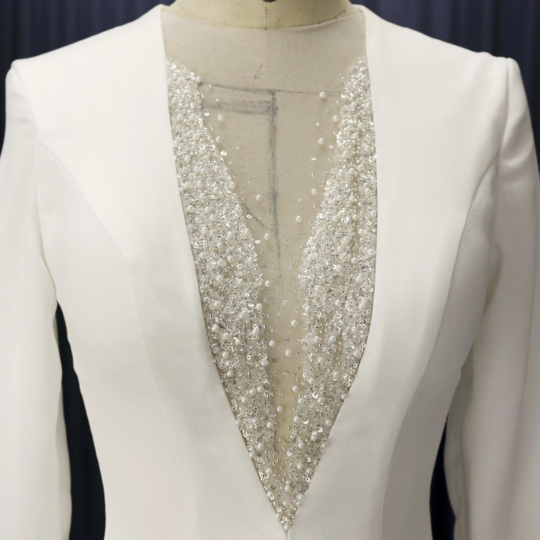 Rosymae zeemeermin satijnen trouwjurk met V-hals en lange mouwen vestido de novias