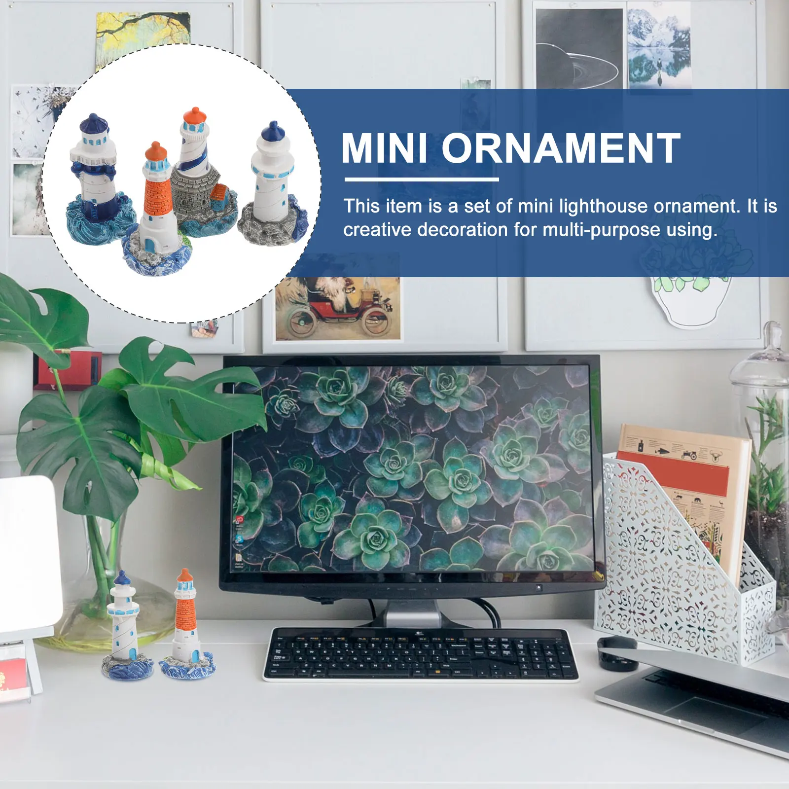 

4Pcs Mini Lighthouse Ornaments Creative Mediterranean Style Succulent Plant Decorations Mini Garden Fairy Landscape Resin