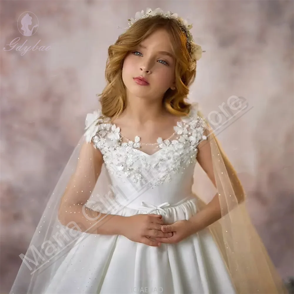 여자 화이트 우아함 꽃 소녀 드레스 웨딩 페르시 푹신한 아티 생일 미인 대회 피아노 공연 드레스