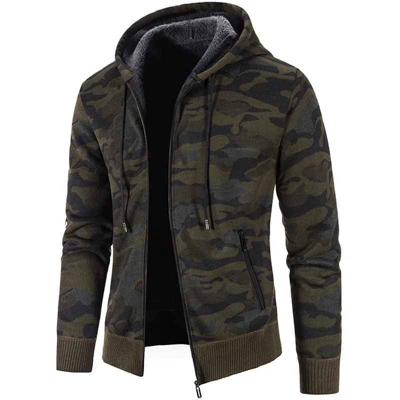 2023 Men's Thick Sweater Coat Hoodies Men Cardigan Outerwear Camouflage Velvet Knitting Hooded Jackets Winter Men Clothing MY921