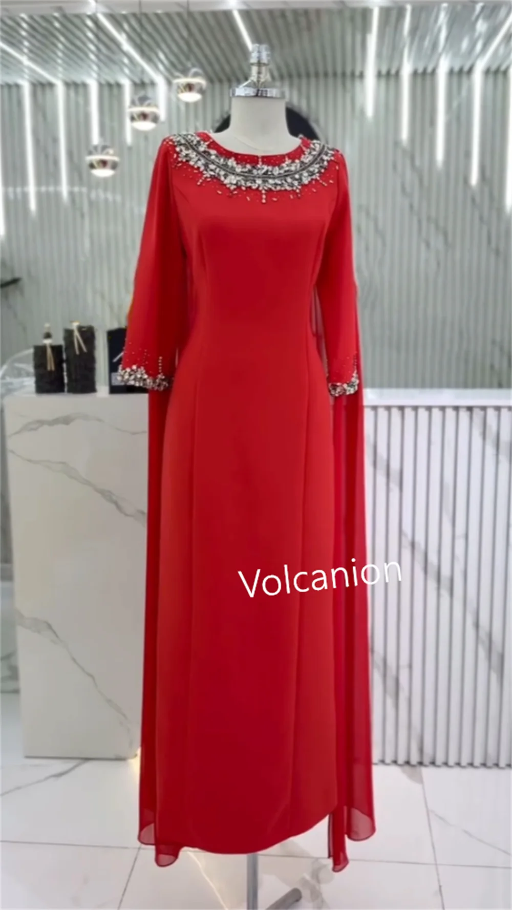 Customized Jersey Rhinestone Sequined Straight O-Neck Midi Dresses Bespoke Occasion Classic Retro Exquisite