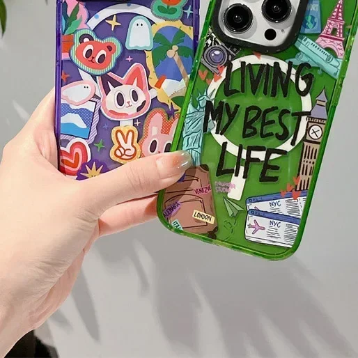 MagSafe Acrylic Living My Best Life Phone Case Cover for IPhone 12 13 14 15 Pro Max Case for IPhone 15 Pro Max