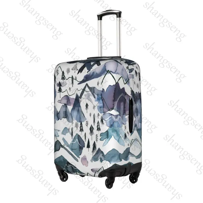Watercolor Mountain Thick Elastic Luggage Protective Cover Zipper Suit For 18-32 inch Bag Suitcase Covers Travel Accessories