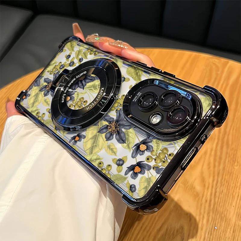 

Painting Leaves Flower Phone Case For Honor Magic 8 Lite Shockproof Plating Cover For Magic 7 6 Lite Stand Holder Clear Capa