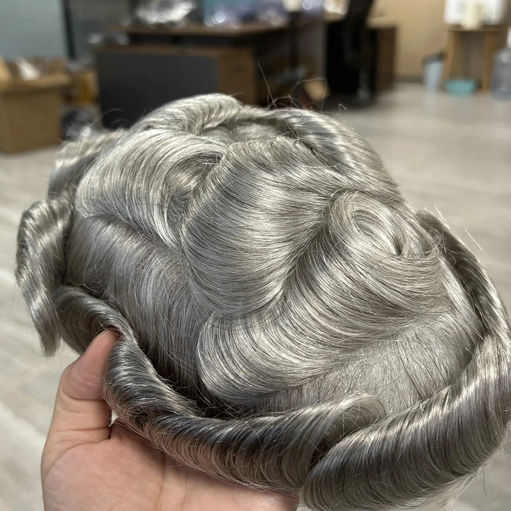 6inch Soft Brown Male Hair Toupee Durable 0.1mm Injection Skin PU Men's Capillary Prothesis Black Grey 1b30 1b65 100% Human Hair