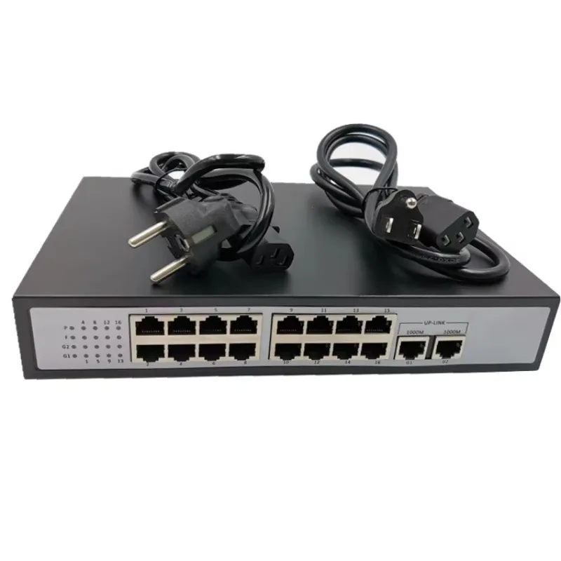 260W Desktop 16+2 POE Ethernet Switch 16 Ports 100Mbps 2 Uplink 1000Mbps SNMP Stackable VLAN Support 3.2G Capacity