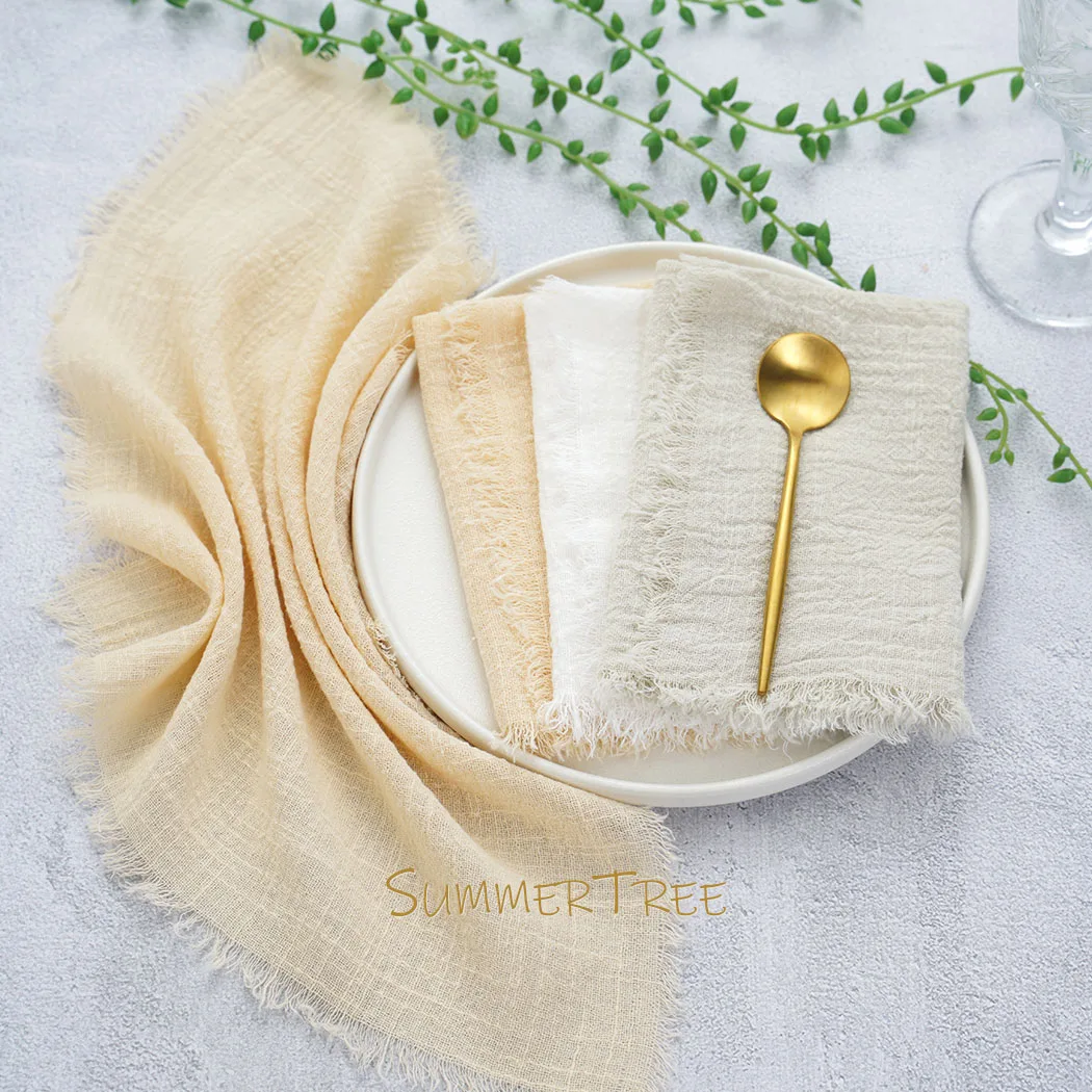 24pcs 32x32cm Wholesale Beige Cloth Napkins Cotton Gauze Retro Burrs Napkin Reusable Tea Towel Vintage Wedding Party Table Decor