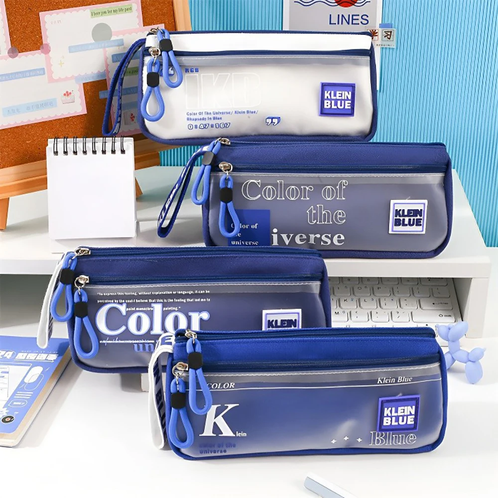1 PC Large capacity boys' pencil case, Klein blue high-value stationery box, student stationery storage bag