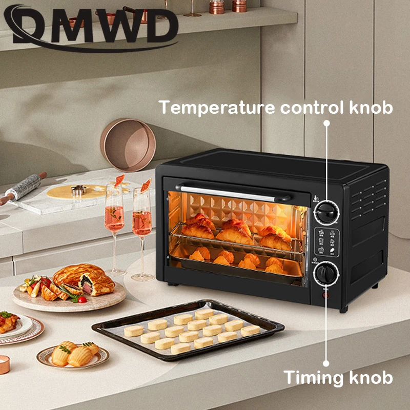 DMWD 22L Electric Bakery Oven Multifunction Pizza Doughnut Cake Biscuits Baking Machine BBQ Grill Heater Timer Bread Toaster