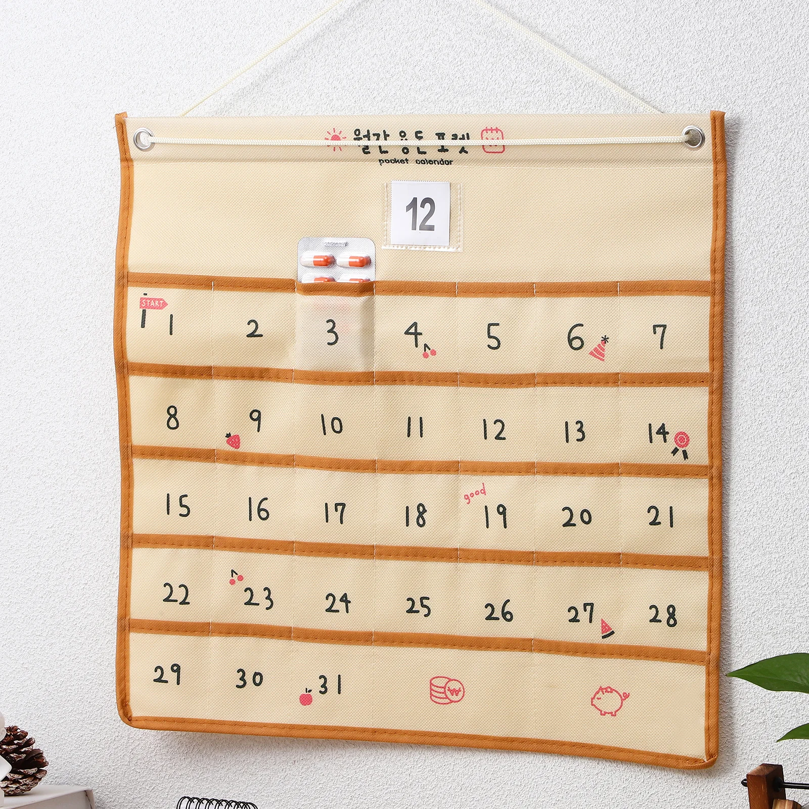 

Non Woven Fabric Monthly Calendar Wall Hanging Pocket Storage Pouch For Date Cards Large Capacity Organizer Decorative Bag Home