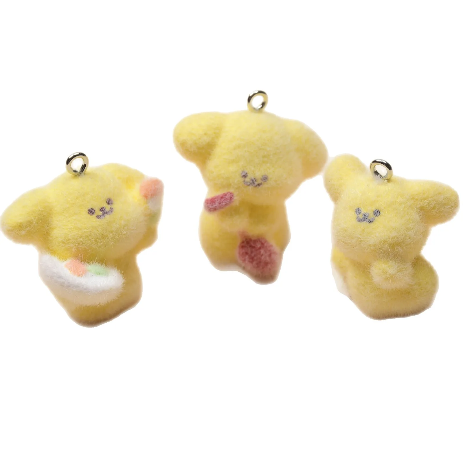 30pcs Flocking Resin Cartoon puppy Charms Plush Animal Pendant For Bag keychain DIY Craft Jewelry make Accessory wholesale