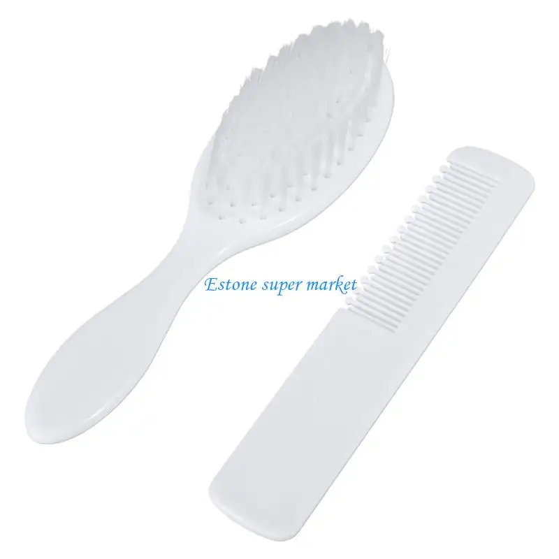090B 2 Pcs Easy Grip Brush and Comb Baby Massage and Scalp Brush Plastic Infant Hairbrush Perfect for Baby Registry Gift Set