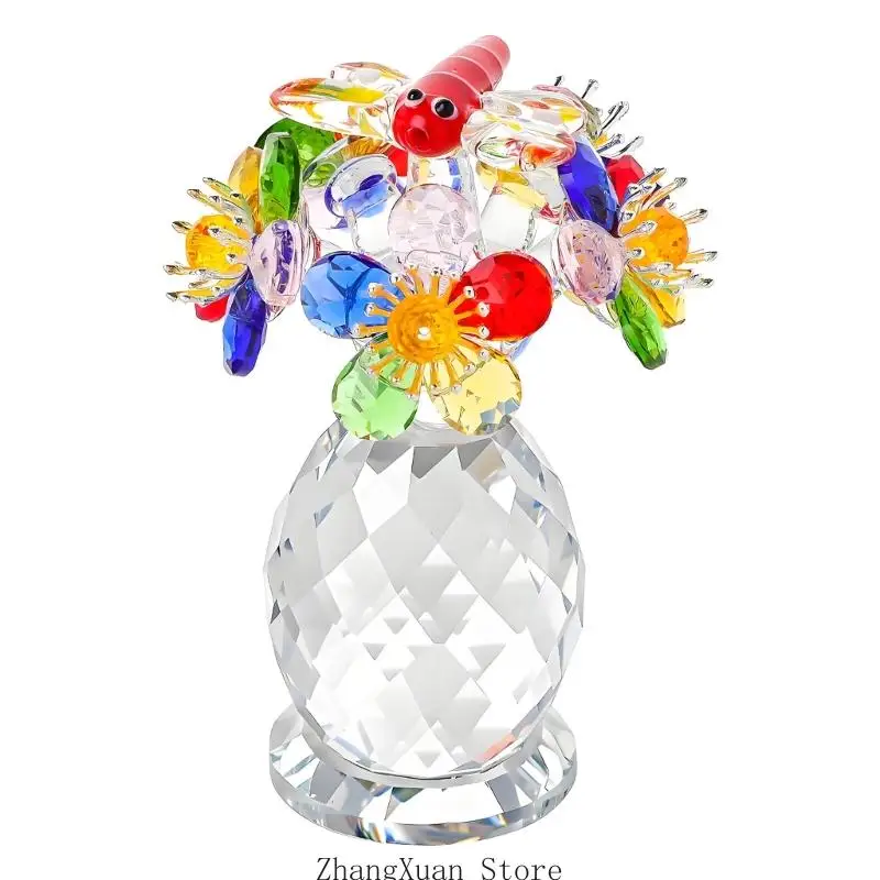 Klare facettierte Kristallblumenfigur für Eingangsregal und Beistelltischdisplay 3XUF – Detail 5