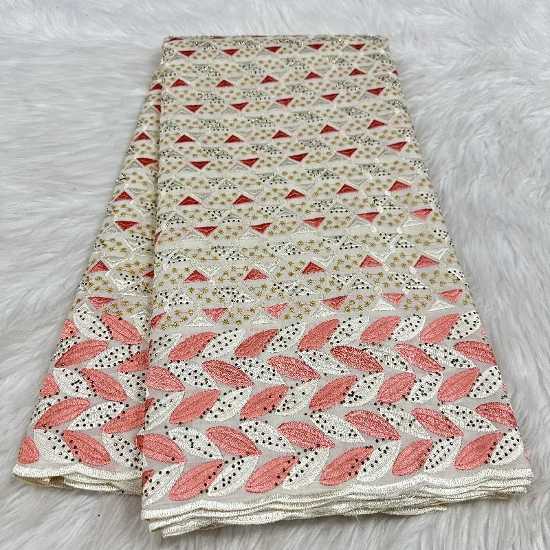 

5-ярдовая швейцарская кружевная ткань с тяжелой вышивкой бисером, африканская 100% хлопчатобумажная ткань, швейцарская вуаль, популярный стиль Дубая 18L170902