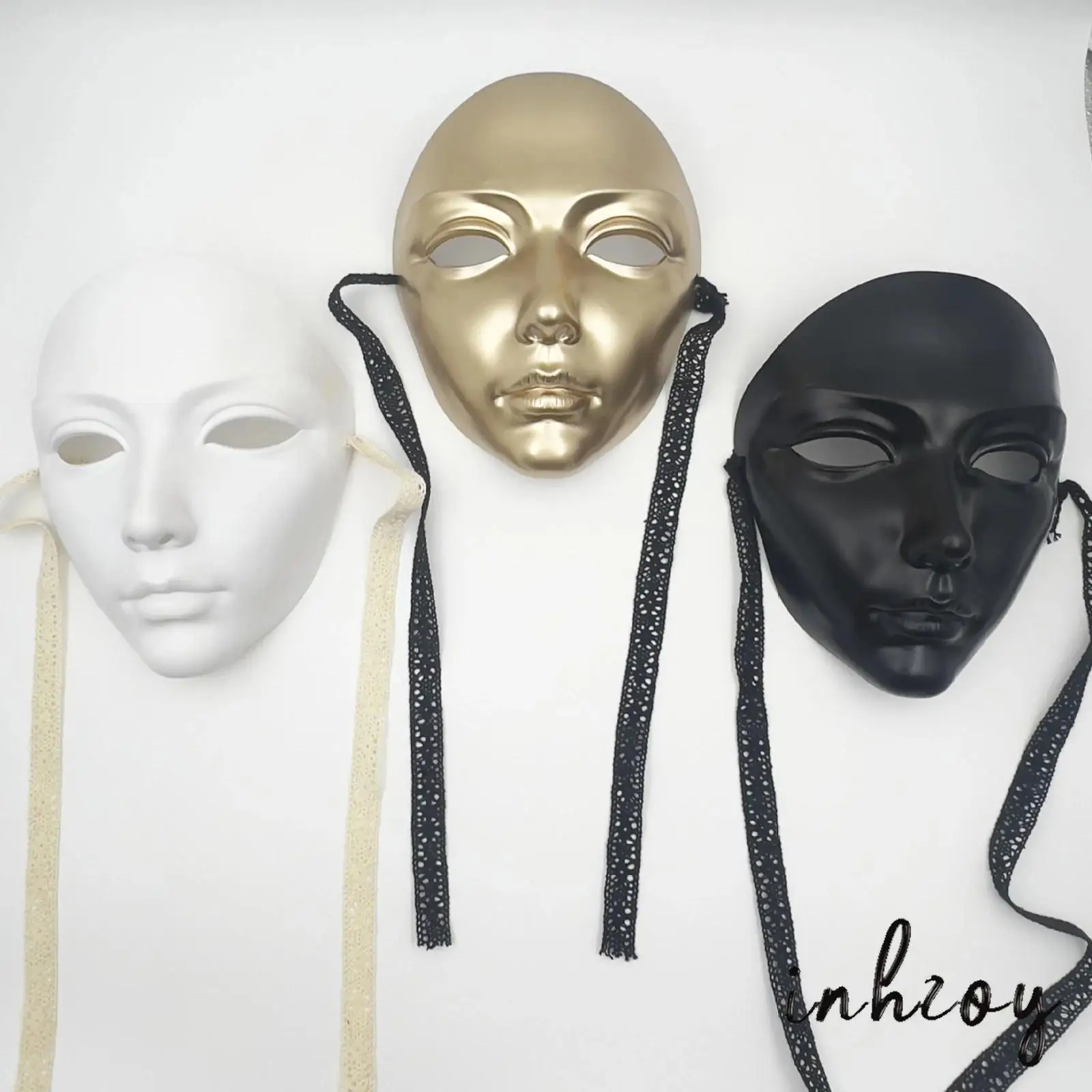 

Halloween Cosplay Easter Costume 1Pc Unisex Men Women Ghost Plastic Visible Self-tied StrapMask Party Prop for Ball Masquerade