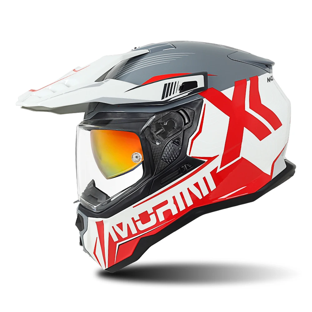 White Red X Wear-Resistant Motocross Equipment Anti-Fall Head Protection Full Face Racing Kask Breathable Motorcycle Brim Helmet