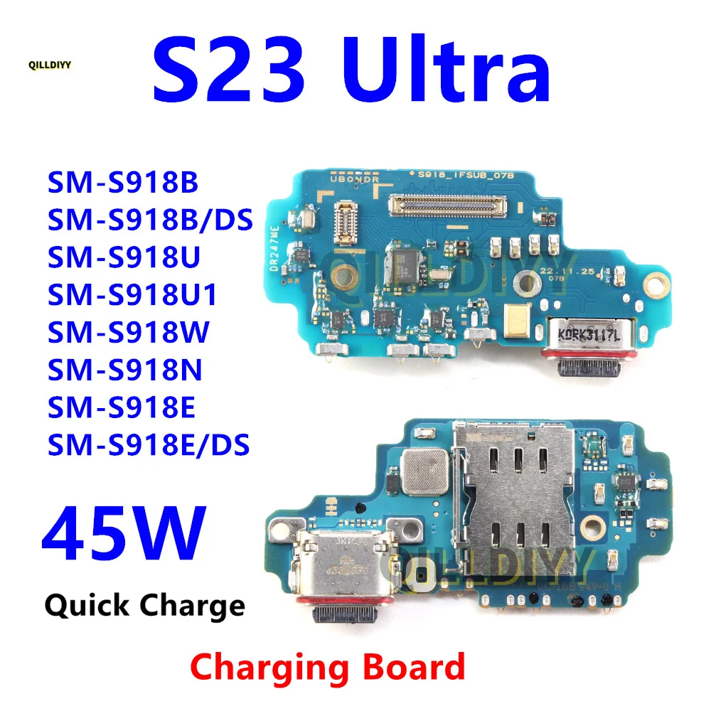 45W USB Charging Port Flex Cable For Samsung Galaxy S23 Ultra S918B SM-S918B/DS S918E S918U Charger Dock Connector Board Flex