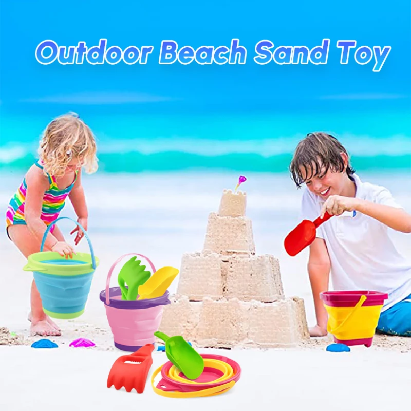 Children Beach Bucket Foldable Sand Toy Portable Play Summer Beach Water Game Telescopic Bucket Kids Toys Multi Purpose Storage