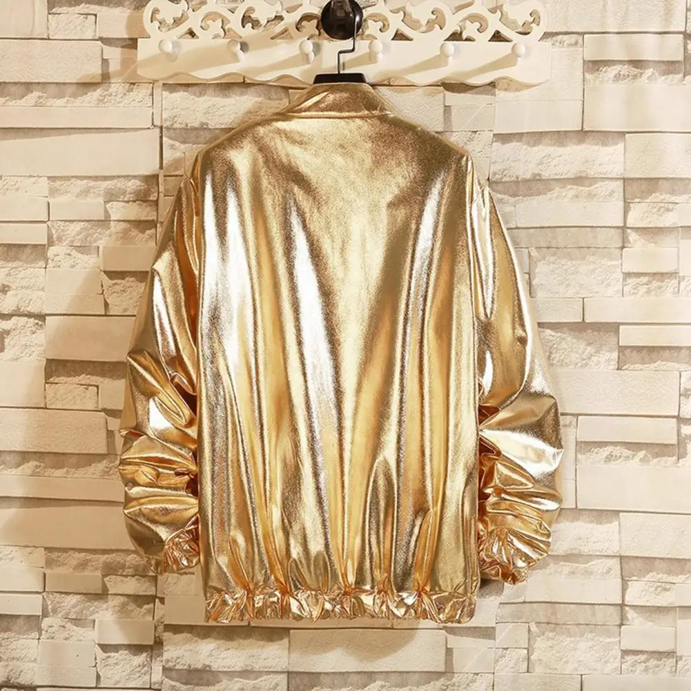 

Mens Windbreaker Jackets Nightclub Stage Party Jackets Harajuku Hip Hop Reflective Jacket Gold Fashion Men Coats Streetwear