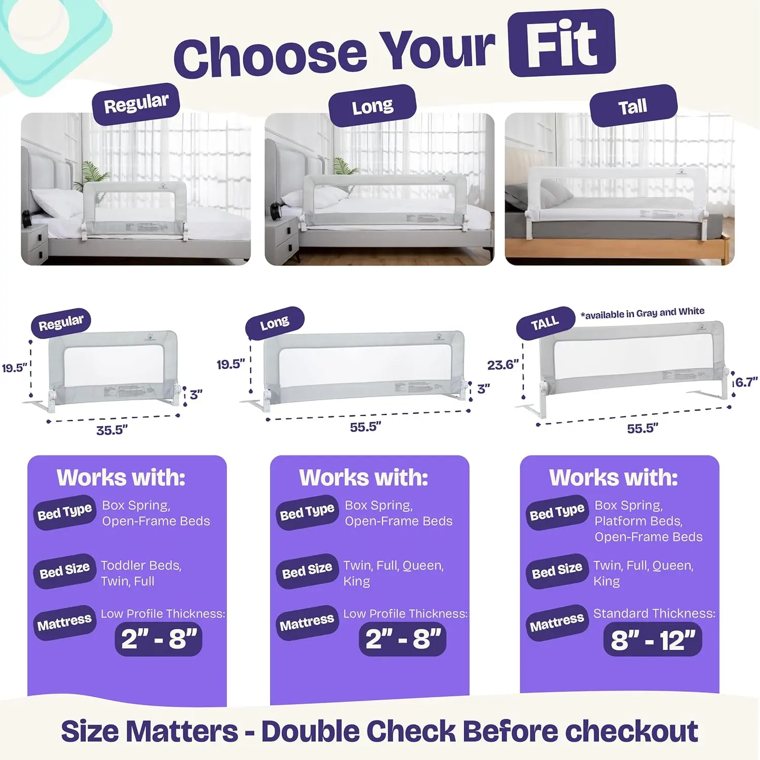 واقي سرير الأطفال الصغار المتأرجح، 35.5 بوصة طول × 19.5 بوصة ارتفاع، يناسب سرير مزدوج وكامل، أزرق