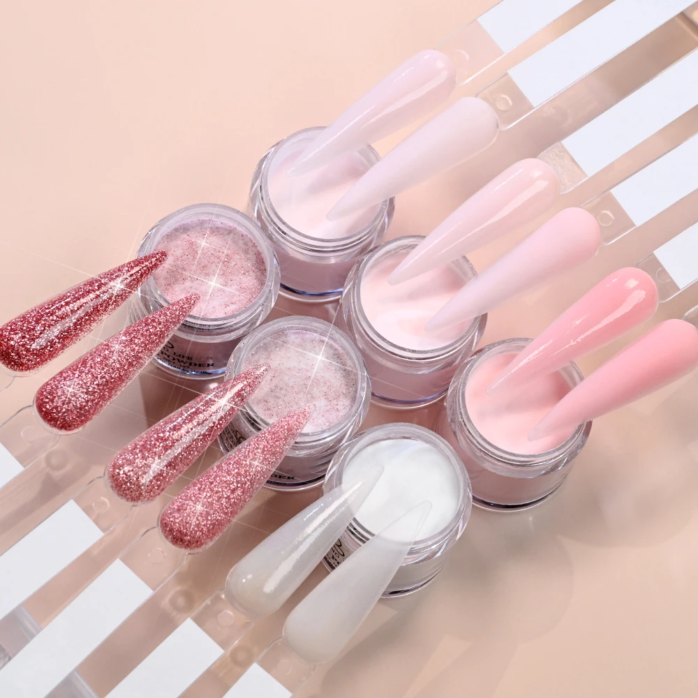 

6pcs 10ML/0.35OZ Glitter Pink & Nude Pink Acrylic Nail Art Powder Engraving Sculpting for 3D Nail Tips Extension & Decor Tools *