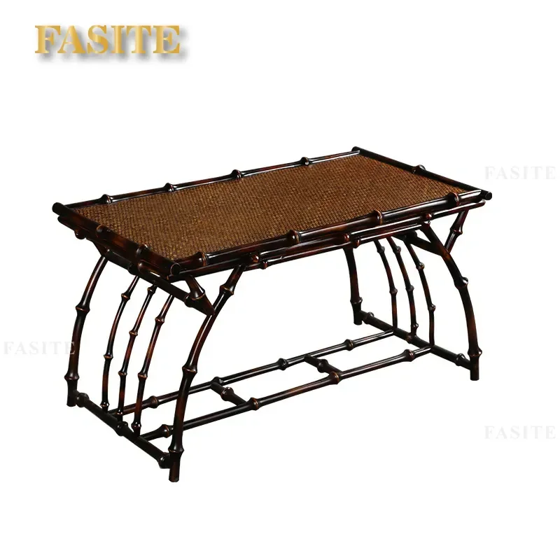 For Antique Chinese Large Lacquer Bamboo Furniture Small Chair Coffee Table Rectangular Tea Table Chair Combination Living