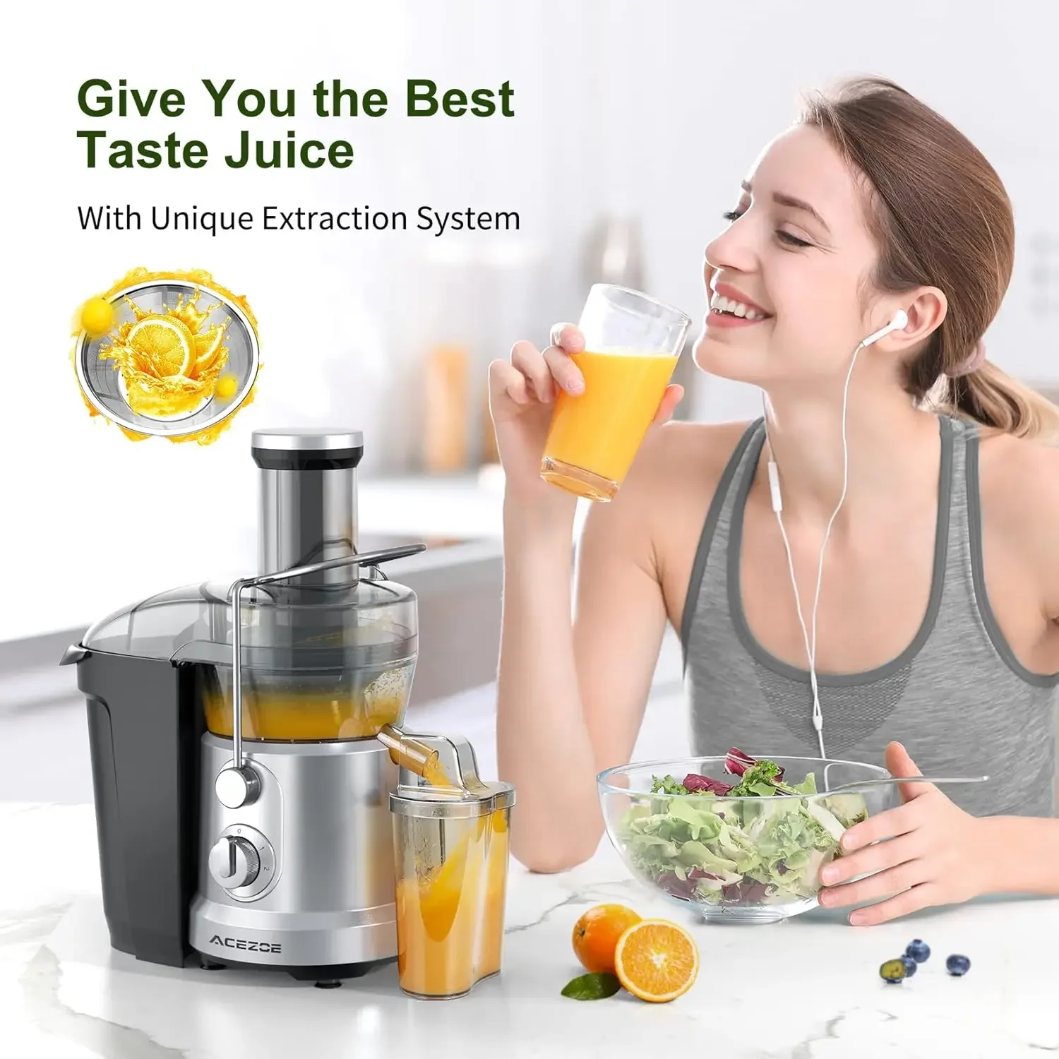 Vegetable and Fruit, Power Juicers Extractor with 3" Feed Chute, Centrifugal Juicer with High Juice Yield, Easy to Clean&BPA-Fre