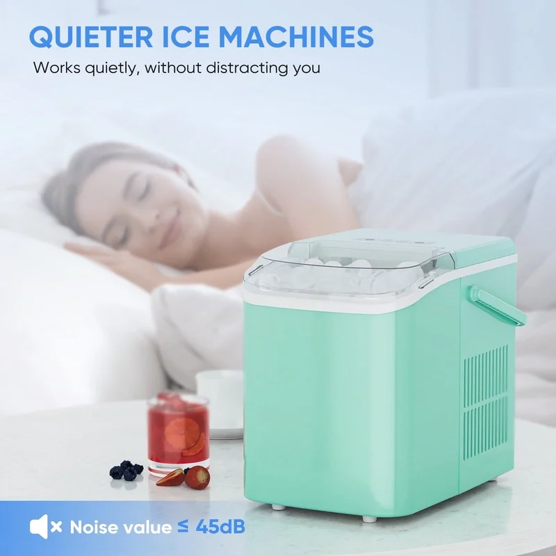 ماكينة صنع الثلج المحمولة ماكينة كونترتوب ذاتية التنظيف 9 مكعبات ثلج رصاصة في 6 دقائق تصميم مدمج سلة مغرفة الثلج
