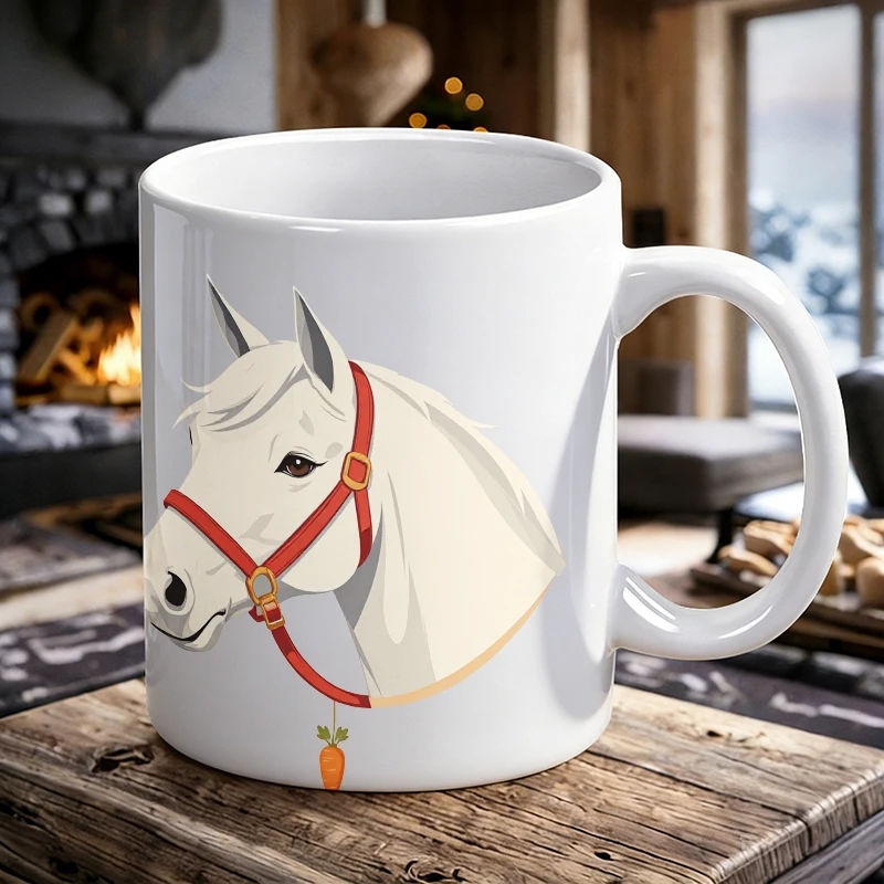 

Nordic Style White Horse Ceramic Mug, coffee cup, milk cup, office tea cup, drinking cup, fade-resistant, holiday gift