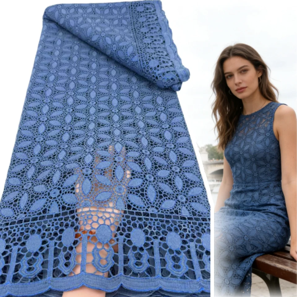 

White African Guipure Cord Lace Fabric 2026 High Quality Water Soluble Nigerian Guipure Cord Lace for Sewing Wedding Dress S1983