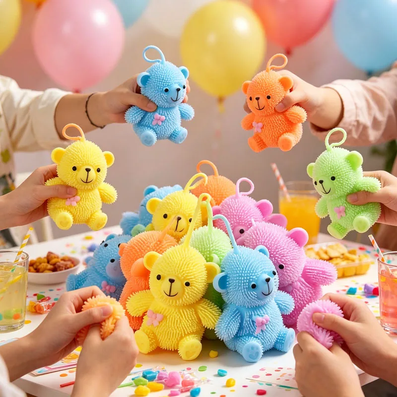 12-24個入り-光るバウンシーベア-スクイーズトイ-ストレス解消-ノベルティ-ボウ-センサリー-ポータブルギフト-ティーン向け-アウトドア遊びに最適