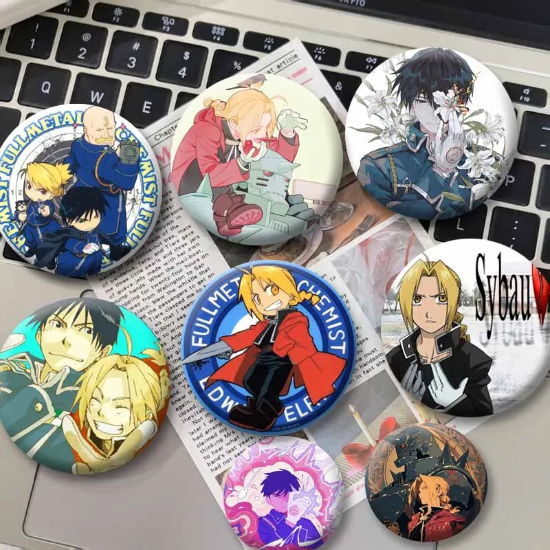Edward Elric Alphonse Cartoon Badges Anime Fullmetal Alchemist Enamel Pins Manga Round Brooch for Backpack Clothing Jewelry Gift