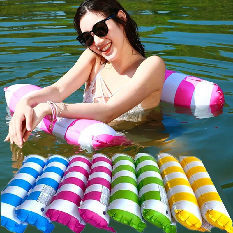 New  inflatable water striped hammock leisure with net backrest floating adult floating bed lounge chair， pneumatic drill