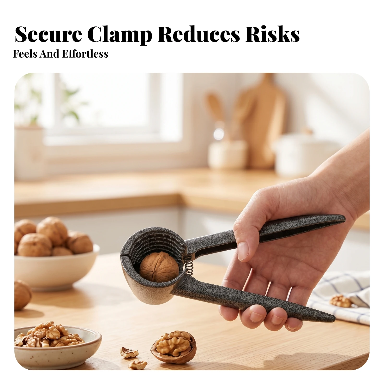 Walnut Splitter Tapered Handles Spring-Loaded Nutcracker Heavy Duty Shell Splitter Grooved Cup Walnut Plier Opener