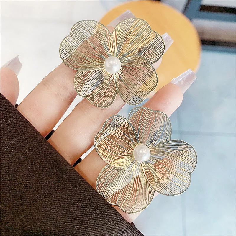 New Fashion Translucent Flower Stud Earrings for Women Acrylic Imitation Pearl Big Floral Korean Fairy Girls Lovely Ear Jewelry