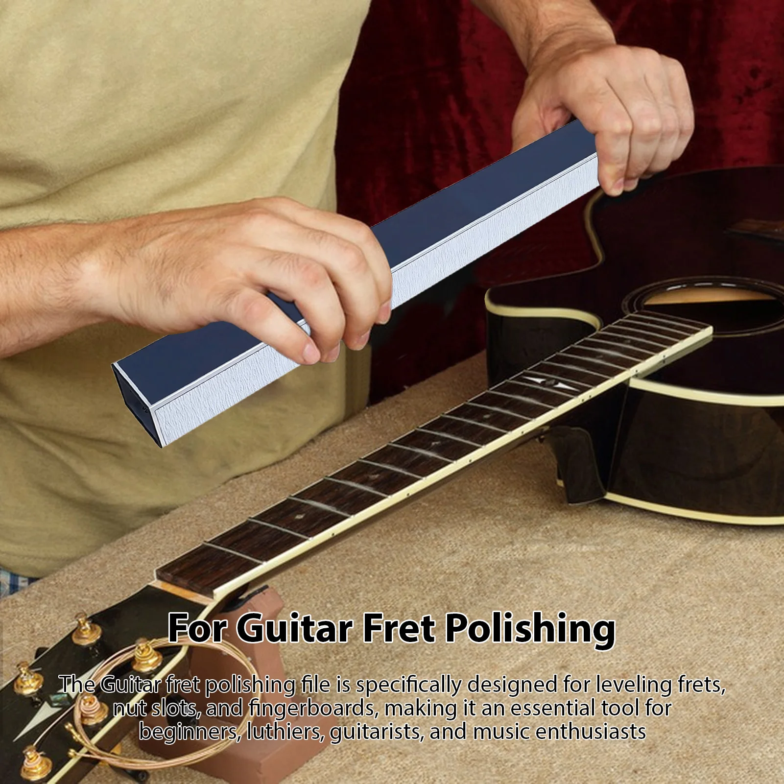 16 Inches Fret Leveling Beam Aluminum Alloy Durable Fret Polishing Tool with 4 Sandpapers for Guitar Bass Neck Repair