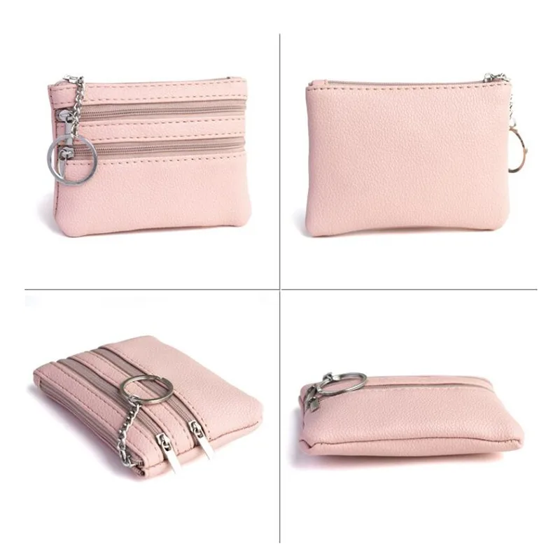 Men Coin Purse Black Pu Leather Double Single Zipper Multi-Function Mobile Phone Coin Purse Fashion Women  Mini Wallet 1pc